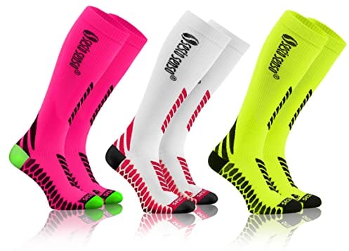 sesto senso 3 Paia Chaussettes Contention Femme Homme Compression Sport Course 39-42 3 pack Néon rose Blanc Néon jaune