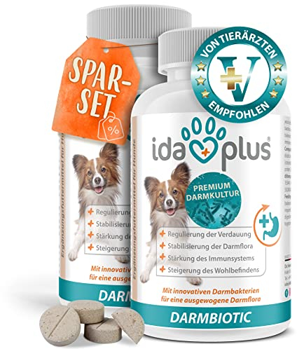 Ida Plus Darmbiotic – TESTSIEGER – Probiotika zur Darmsanierung für den Hund - Darmflora aufbauen nach Durchfall - gesunde aktive Darmbakterien – Immunsystem – Regulierung Verdauung – 240 Tabletten