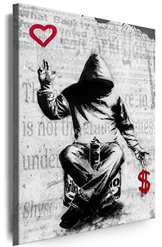 Myartstyle - Bilder Banksy Man Liebe oder Geld Graffiti Street Art 60 x 40 cm Leinwandbilder Xxl - 1 Teilige Wandbilder Kunstdrucke w-a-2040-181
