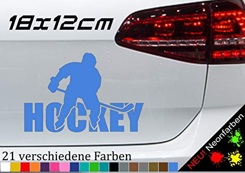 Aufkleber Hockey + Spieler Schrift Eishockey ice Schläger DEL NHL Puck 18x12cm in 21 Farben