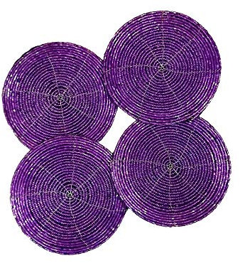 Sharvgun Handgefertigte, runde Form, violette Tee-Untersetzer zum Selbermachen, 10,2 cm, Kaffeetassen-Platzset für Tischdekoration, Glasperlen, 8 Stück