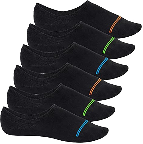 Footstar Damen und Herren Füßlinge (6 Paar) No Show Footies mit Anti-Slip - Sneak-it! - Schwarz-Neon 43-46
