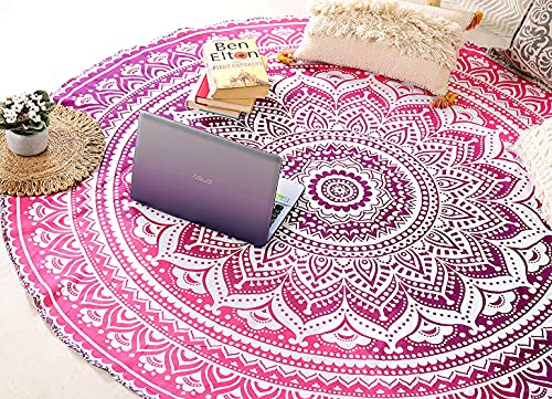 raajsee Rosafarbener runder Strandteppich, Hippie-/Boho- Mandala- indische Baumwolle, Überwurf, runde Tischdecke, Heimdekoration, Indie-Teppich, Yogamatte, Picknickdecke, 127 cm