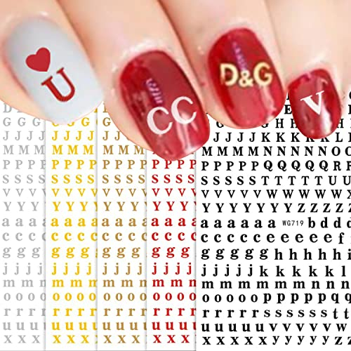 JMEOWIO Letters Nail Art Stickers Decals 8 Sheets Self-Adhesive English Alphabet Nail Art Design DIY Nail Decoration for Women Girls