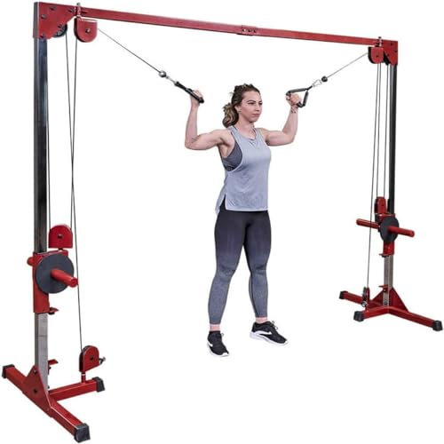 Best Fitness (BFCCO10) Cable Crossover Exercise Machine, 2 Olympic Sized Weight Carriage Dual Pulley Cable Machine for Strength Training, Red