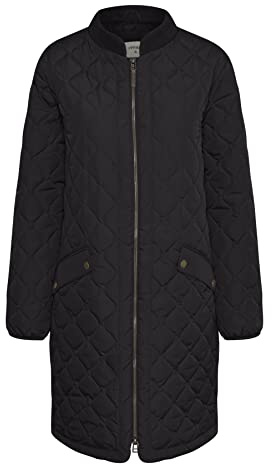 Cream Women's Long Jacket Quilted Casual Fit Zipper Fastening Rib Collar Jacket Femme