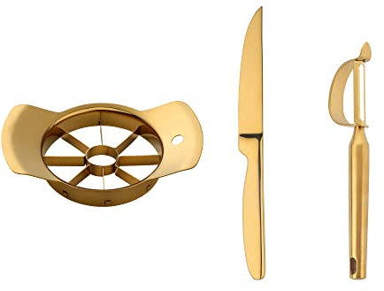 Buyer Star YDware Apfelschneider Edelstahl Set - Apfelentkerner Apfelausstecher Schäler Schneidemesser Obstschneider ideal für Äpfel und Birnen ( Gold 3 Stück ), YD-0007