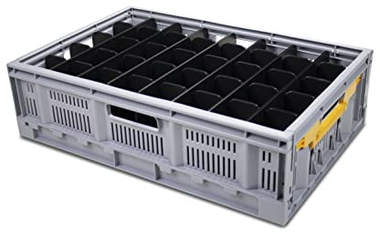 Folding Crate with Internal Dividers for Wine & Champagne Glasses (40 Cells - Max Glass Width: 67mm)