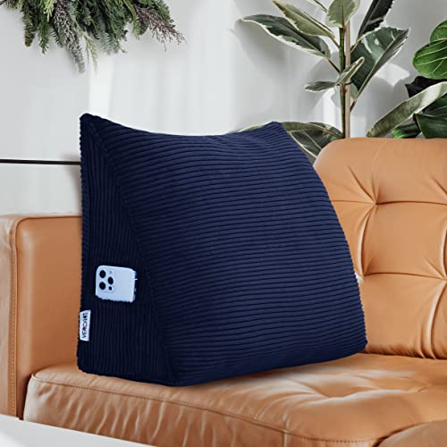 VERCART Dekokissen mit Füllung, Dreieckig Sofakissen Kordsamt Zierkissen Couchkissen, Dekorativ Kissen Bett Sofa, Rückenkissen Tagesbett Rückenlehne Lesekissen Keilkissen 45cm Blau