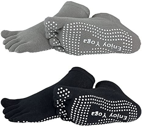 FOX-TECH Yoga Socken für Damen, 2 Parre rutschfeste Stoppersocken ABS Socken für Yoga, Pilates,Krankenhaus,Rutschfeste Slipper,StopperSocken für Zuhause,Workout,Sport, 35-39 (Schwarz+Grau)