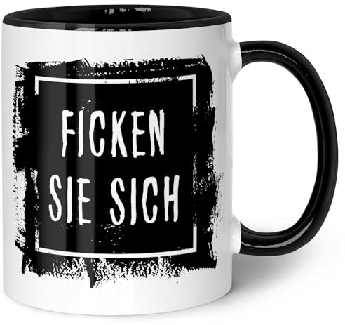 GRAVURZEILE Bedruckte Tasse mit Spruch - Ficken Sie sich - Lustige Geschenke - Spülmaschinenfest - Geschenk für Freunde & Kollegen - Geschenk für Büro & Alltag - Farbe: Schwarz & Weiß