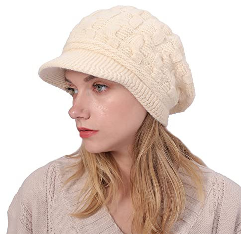 CheChury Cappello Berretto Invernali da Donna Morbido Caldo Beanie Berretti con Visiera Cappello in Maglia di Lana Eleganti Baschi Cappello per Sci Viaggio Vacanza Tempo Libero