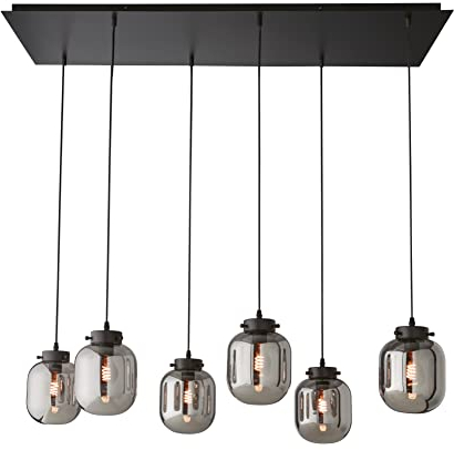 Fischer & Honsel | Pendelleuchte, Regi | sandschwarz| Glas| rauchfarben| L: 115,00 cm, B: 38,00 cm| Ausl. Decke: 140,00 cm| 6x E27 max. 40,0 Watt| 60900