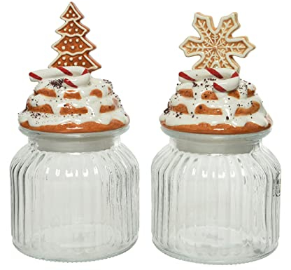 Glasdose mit Keramikdeckel 21cm x 1 Stück Sortiert Plätzchendose Vorratsglas Tanne Schneeflocke klar