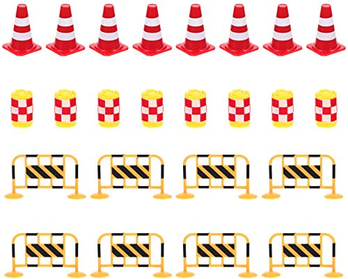 Toyvian 24 Pièces Mini Trafic Jouets de Signalisation Routière Clôtures Routières Jouets Panneaux de Signalisation Miniatures Rue Barrage Routier Enfants Maison de Poupée Jouet de