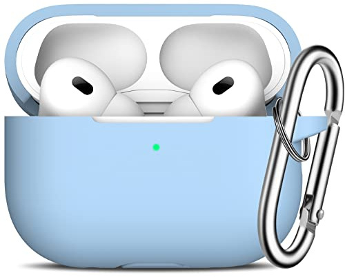 R-fun Kompatibel mit AirPods Pro 2/1 Generation Hülle Cover mit Schlüsselanhänger, Vollschützende Silikonhülle Kompatibel mit Apple AirPods Pro 2022/2019 Ladehülle,Himmelblau