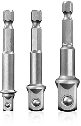 Mr.wintek Stecknuss Adapter, 3-teilig, 1/4, 3/8, 1/2, 1/4-Zoll SAE Sechskantschaft, Cr-V, für Akku-Bohrschrauber, Bohrmaschine & Treiber