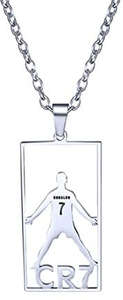 GAUEIOUR CR7 Football Star Pendant Necklace,Champions League Stainless Steel Tag Necklace, O Chain, Universal for Men and Women, Jewelry Gift for Football Fans(Silver)