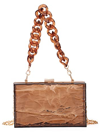 EVEOUT Acryl Transparent Abend Clutch Klare Box Gelee Handtasche Schultertaschen für Party(Braun 03)