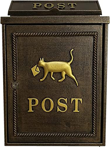 Briefkasten für den Außenbereich, dekoratives Schloss, Retro, an der Wand befestigter Briefkasten aus Gusseisen, Garten, dekorative Katze (Color : Antiquer Bronze)
