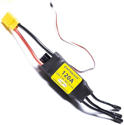 APISQUEEN Contrôleur de vitesse électronique sans balais 120A ESC 2-6S 5 V/6 V/7,4 V 5 A BEC avec XT90 et prise 4,0 mm pour modèle navire, bateau RC Avion