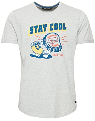 Indicode IDDaniel Herren T-Shirt Kurzarm Shirt mit Print Rundhals-Ausschnitt Frontprint hochwertige Baumwoll-Qualität, Größe:M, Farbe:Light Grey Mix (913)