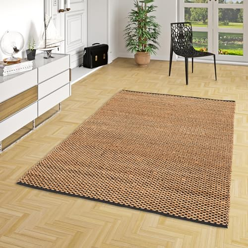 Pergamon Jute Teppich Salsa Beige Schwarz Meliert - Handgefertigt aus strapazierfähiger Naturfaser - Schlichtes Design - Verschiedene Größen und Formen verfügbar