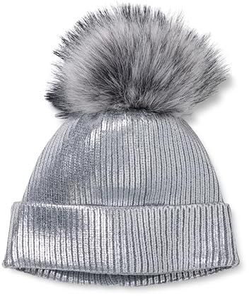 The Drop Stechpalmenmütze für Damen, Holly Kunstfell mit Bommel, Silber, Einheitsgröße