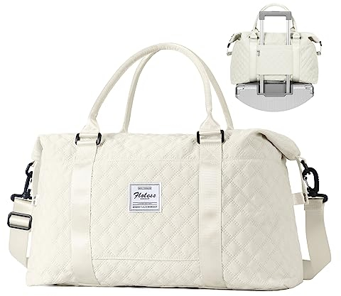 Reisetasche Damen Sporttasche Handgepäck Tasche Weekender Bag Schwimmtasche Wasserdicht Travel Bag Duffle Bag Fitnesstasche Frauen Kliniktasche für Flugzeug Reise Gym Bag,Beige