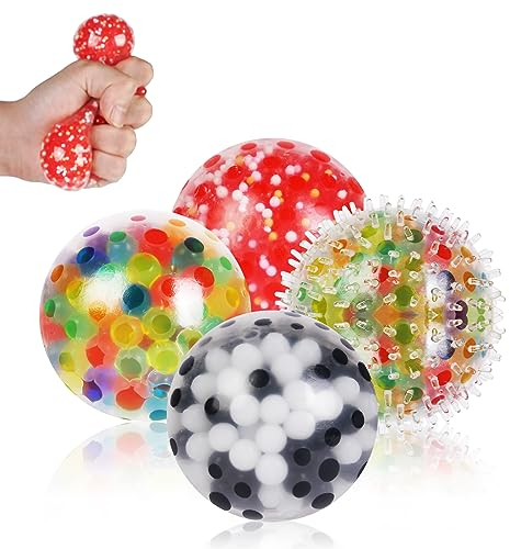 4PCS-6cm AXFEE Stress Balls für Kinder und Erwachsene (4 PCS), Squishy Balls mit Wasser Perle, Knautschball, Squeeze Ball zu entspannen, Konzentrieren, Dekomprimieren, Angst Relief