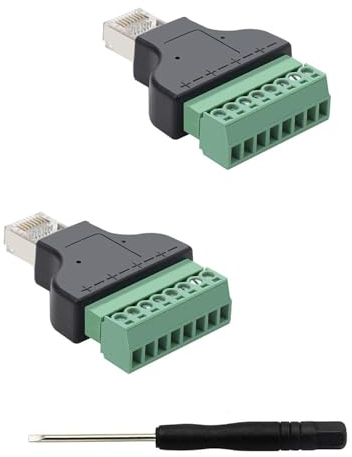 PENGLIN 2 Stück RJ45 Stecker auf 8 Pins Schraubklemmenblock Adapter für Cat7 Cat6 Cat5 Ethernet Extender CCTV Digital Internet,RJ45 8P8C Stecker auf 8 Poligen Terminal Ethernet Anschluss