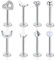 Gojewen 8stk Lippenpiercing Labret Stecker 10mm Edestahl 16G Piercing Helix Tragus Cartilage Medusa Lippe Silber Herz Stern