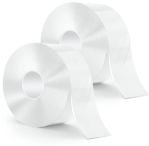 2 Rollen Doppelseitiges Klebeband, Nano Tape Extra Stark Kleben Statt Bohren,Doppelseitige Klebebänder Wiederverwendbar Transparent Nanoband für Teppich, Foto Wand, Küche, Auto oder Outdoor(3cm x 5 m)