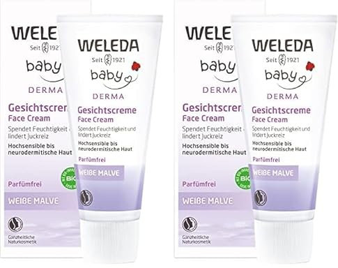 WELEDA Bio Baby Derma Weiße Malve Gesichtscreme, Feuchtigkeitspflege für hochsensible und neurodermitische Haut, Naturkosmetik für intensive Pflege und Linderung von Juckreiz (1 x 50 ml)