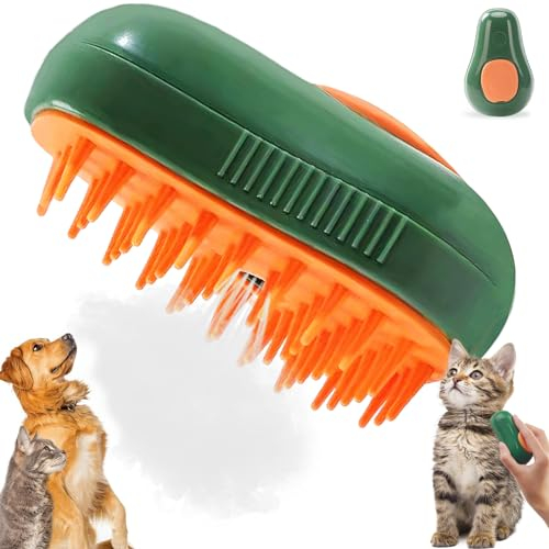 Brosse à Vapeur 3 en 1 Steamy pour Chiens et Chats - Élimine Efficacement Poils, Tomentose, Sous-poil et Nœuds (Vert)