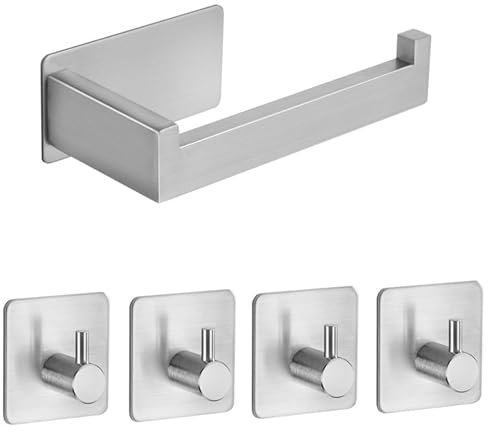 Toilettenpapierhalter Ohne Bohren Selbstklebender Klopapierhalter Edelstahl Wc Halter Rollenhalter Mit 4 Klebehaken Handtuchhaken Toilettenpapierrollenhalter Papierhalterrahmen Für Badezimmer Silber