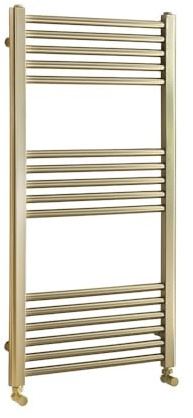 MILANO Brushed Brass Flat Ladder Steel Heated Towel Rail 1000 x 500mm | Steel Construction. Generous Heat Output. Contemporary Style. Straight Bar Design. Central Heating Operation.
