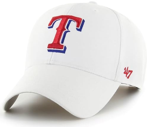 47 MLB Mütze mit weißem Primär-Logo, Team-Farbe, MVP, verstellbar, Einheitsgröße für Erwachsene, Texas Rangers, Weiss/opulenter Garten
