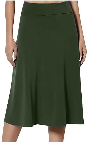 NSICBMNO Green Skirts for Women UK Long Pleated Skirts Midi Flared Tennis Golf Summer Pencil A Line Midi High Waisted Pull On Skirt