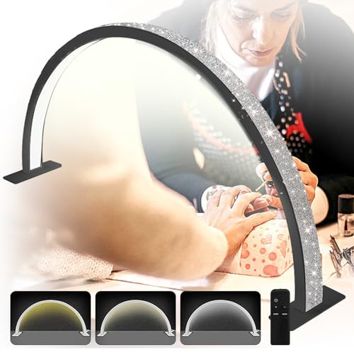 MOFGOE Luce LED a Mezzaluna per Unghie, Lampada da Tavolo Portatile per Unghie, Luci per Ciglia per Manicure ad Arco dimmerabili a 3 Temperature di Colore, Lampada da scrivania,Nero,75cm/29.5in