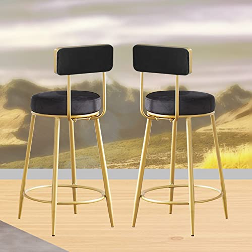 ALEjon Juego de 2 taburetes de Bar de Terciopelo Moderno Ideal para Comedor en Isla de Cocina, Completo con reposapiés, Altura de Barra ComfortBlack65cm