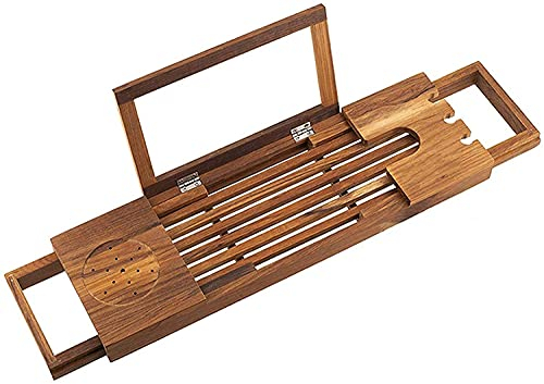 Badewannenablage Aus Teakholz, Teleskop-Badewannenablage Aus Massivem Holz, rutschfeste Badewannenablage (51 X 16 X 4 cm)