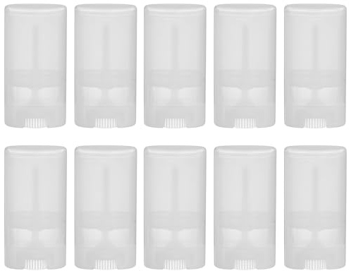 TOPWEL Leere Deo-Behälter, Kunststoff, oval, zum Aufdrehen, runder Lippenstift, nachfüllbar, zur Aufbewahrung von Lippenbalsam, transparent, 15 ml, 10 Stück