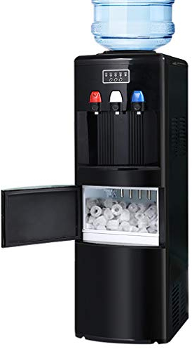 Vertical Water Dispenser Ice Making Machine 2 In 1 Cold Bottled Water Cooler Hot & Cold Water Dispenser With Ice Maker Hot With Child Safety Lock, Makes 15Kg Per 24 Hrs For Offices And Meeti