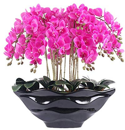 Fleur Artificielle en Pot, Grande orchidée Phalaenopsis, Arrangement de Fleurs artificielles, Ensemble de Fausses Fleurs Phalaenopsis en Pot