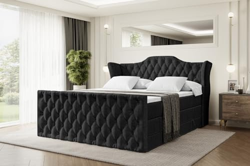 ALTDECOR Boxbett H3 H4 Matratze Vila-Z King - 160x200 - Schwarz | Lattenrost, Topper, Boxspringbett mit Bettkasten, Bett mit Stauraum, Doppelbett, Polsterbett