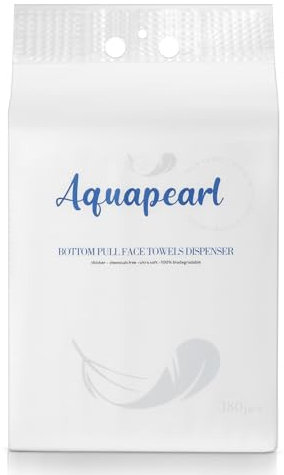 Aquapearl Bottom Pull Face Towels Dispenser, 100% USDA Biobased Face Towel, Disposable Face Towelette, Makeup Remover Dry Wipes, Ultra Soft, 180 Ct, 1 Pack
