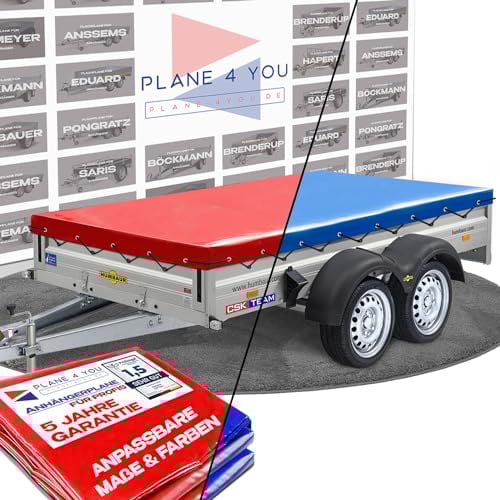Hochwertige WM Meyer Anhängerplane - Anhänger Plane nach Maß in 15 Farben - Flachplane PKW-Anhänger - wasserdichte PVC Abdeckplane mit Anhänger Zubehör