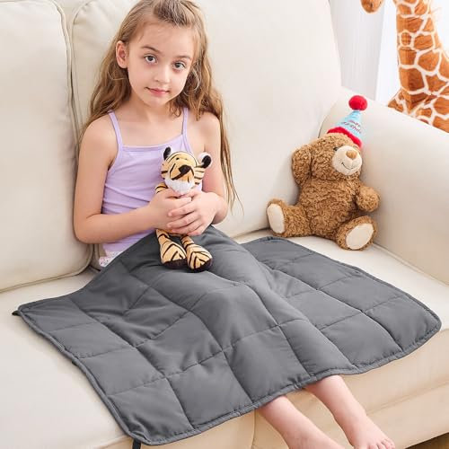 yescool Weighted Lap Pad 2 Pounds Weighted Lap Blanket, Grey Small Weighted Blanket, Weighted Throw Blanket for Travel Indoor Outdoor, 20x30