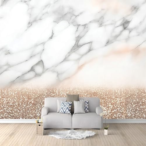 Carta da parati 3D Fotomurali Murale alla moda Decorazione da Muro Poster Gigante Design Moda Carta per pareti Sfondo In Marmo Glitter Oro Rosa 400x280 cm